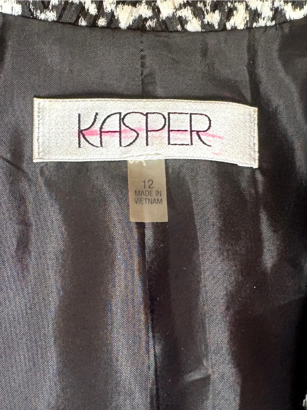 Kasper Women's Black & White Patterned Long Blazer size 12
